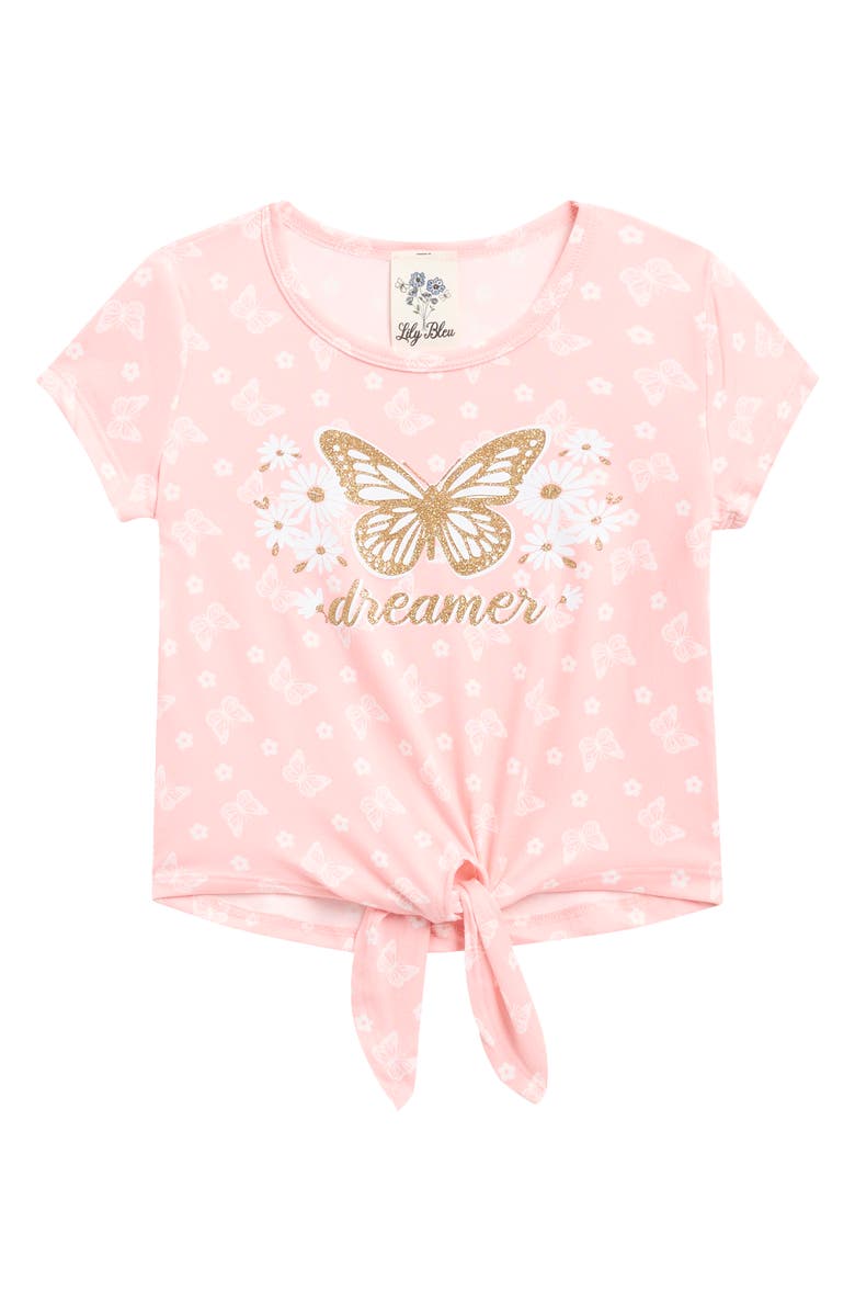 Lily Bleu Kids' Butterfly Tie Hem T-Shirt, Main, color, Blush