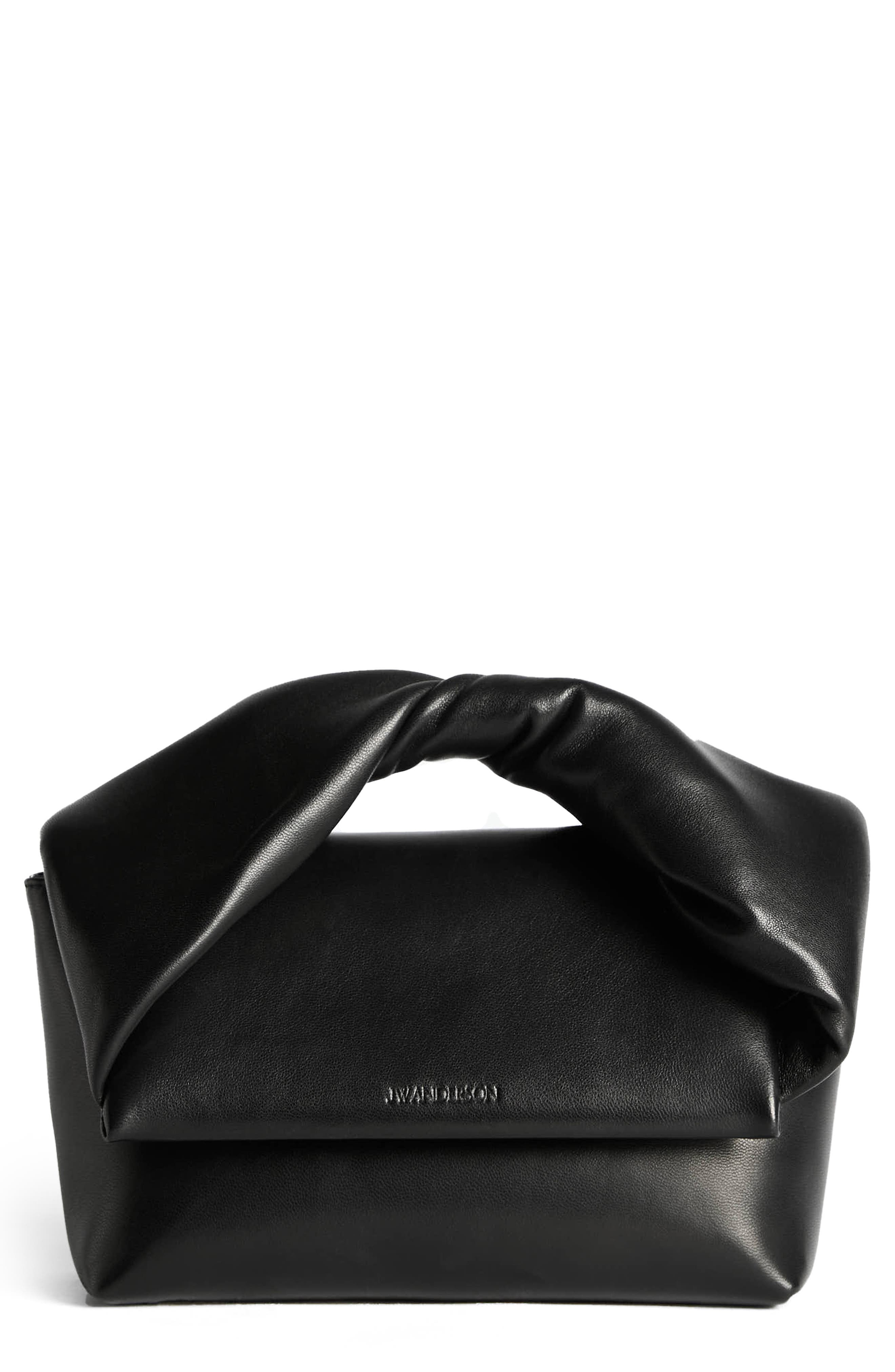 JW Anderson Midi Twister Leather Handbag, Main, color, Black