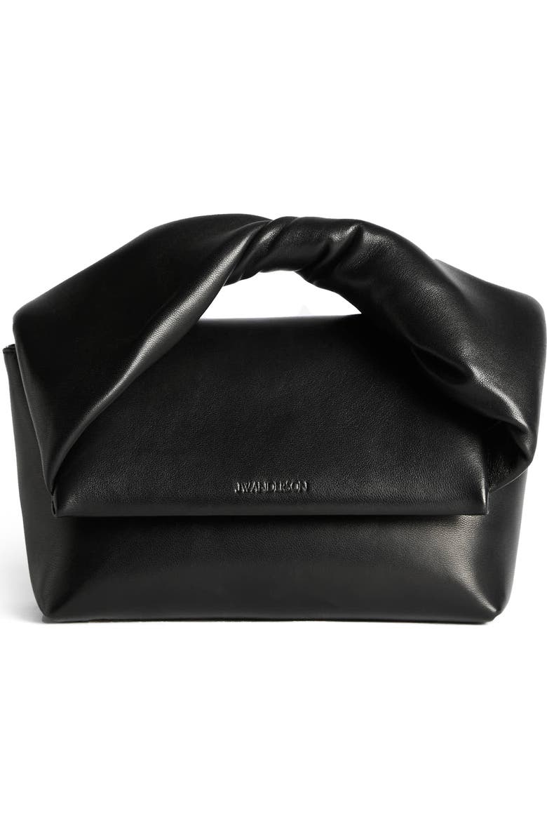 JW Anderson Midi Twister Leather Handbag, Main, color, Black