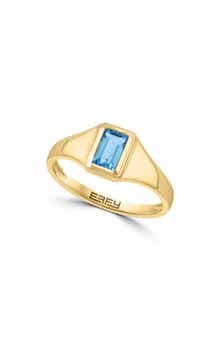 Emerald Cut Blue Topaz Signet Ring