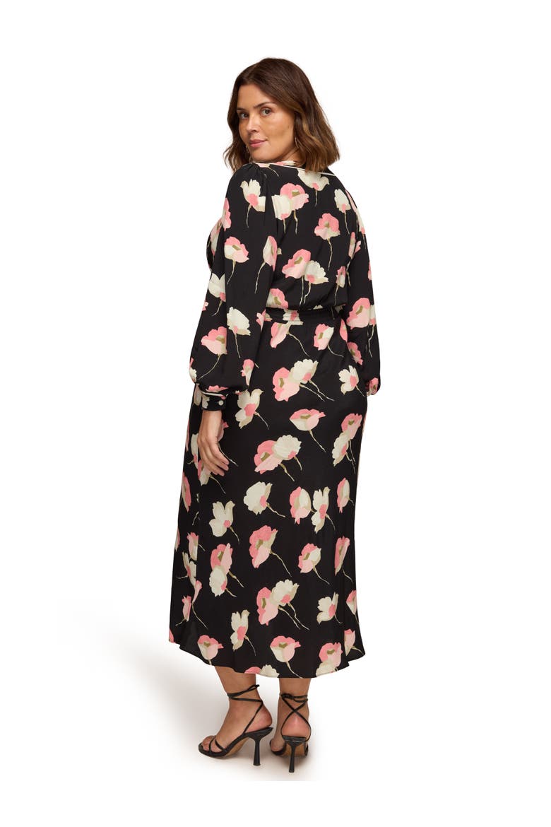 Floral Print Piping Detail Dress, Alternate, color, Black