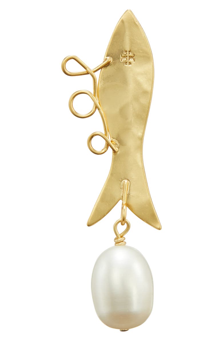 Tory Burch Small Fish Genuine Pearl Drop Earrings, Alternate, color, 