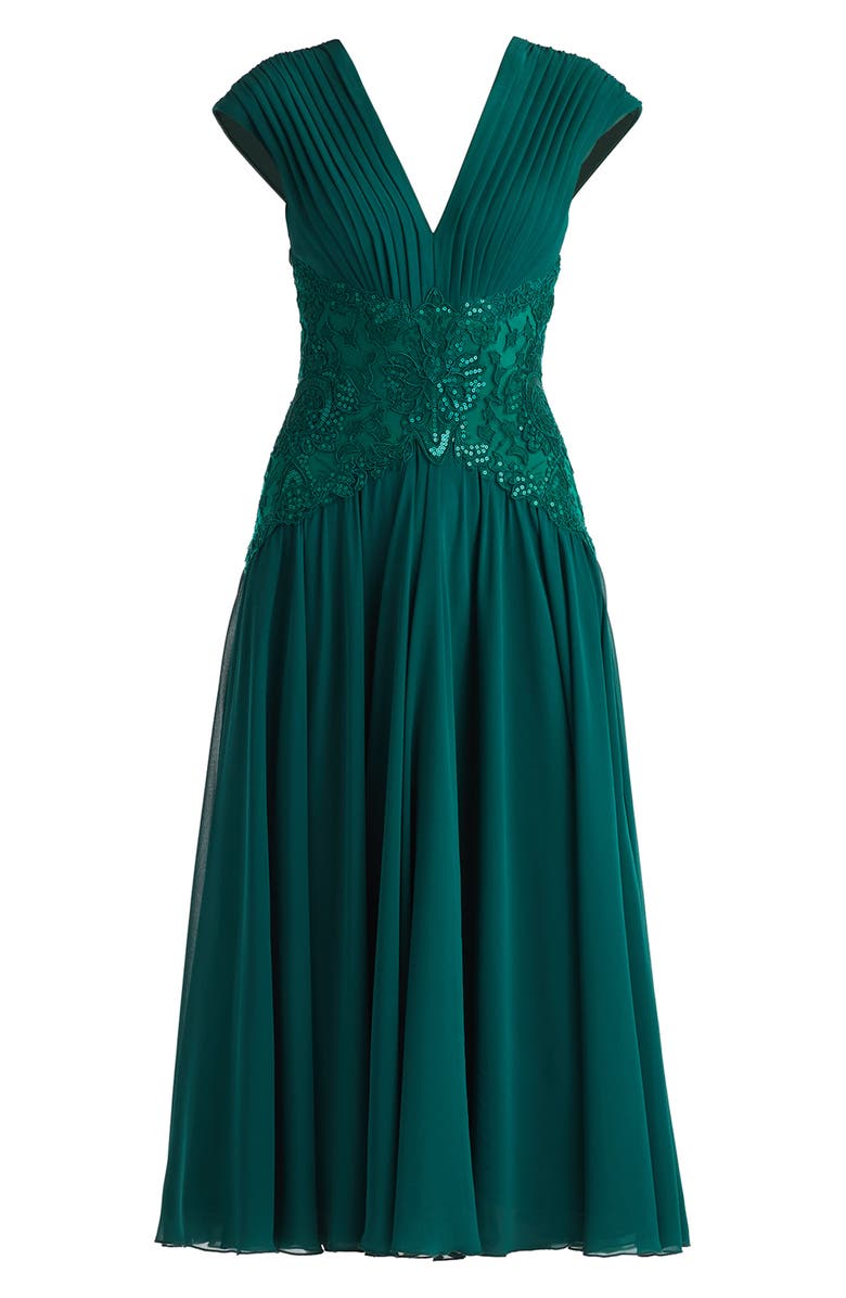 Tadashi Shoji Sequin Pleated Chiffon Midi Dress, Alternate, color, Elm