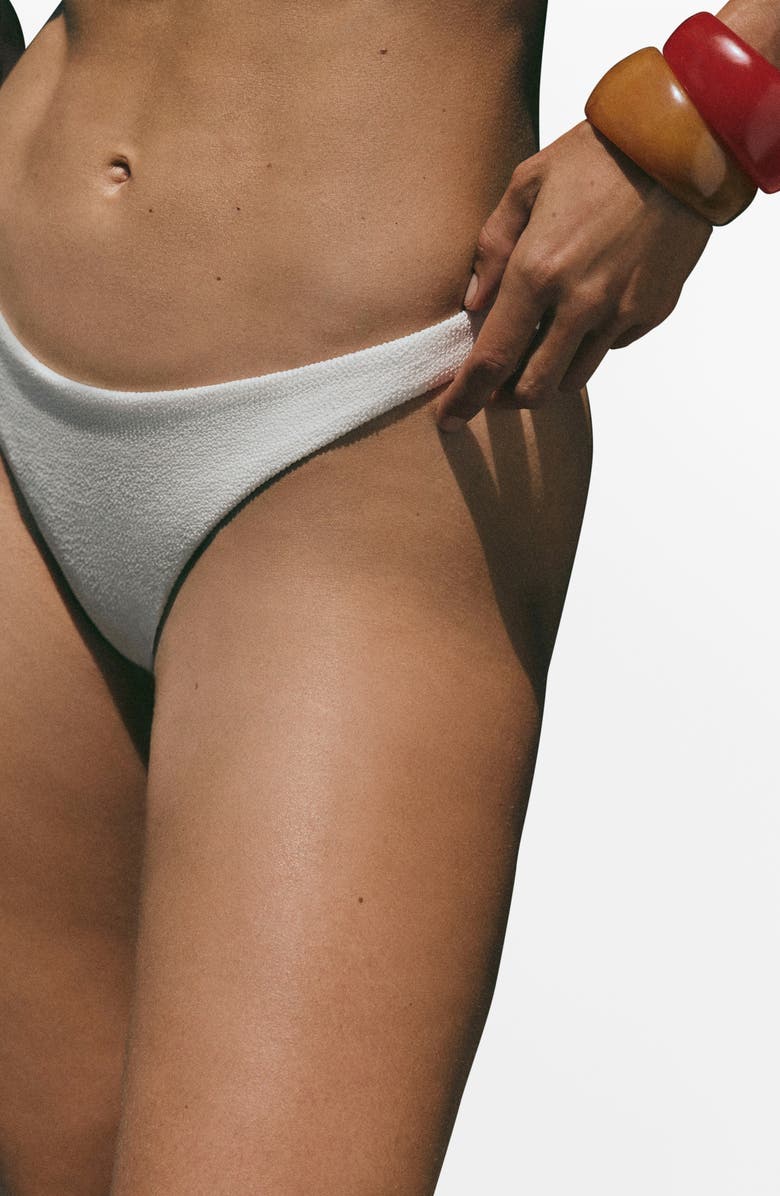 MANGO Brazilian Textured Bikini Bottoms, Alternate, color, White
