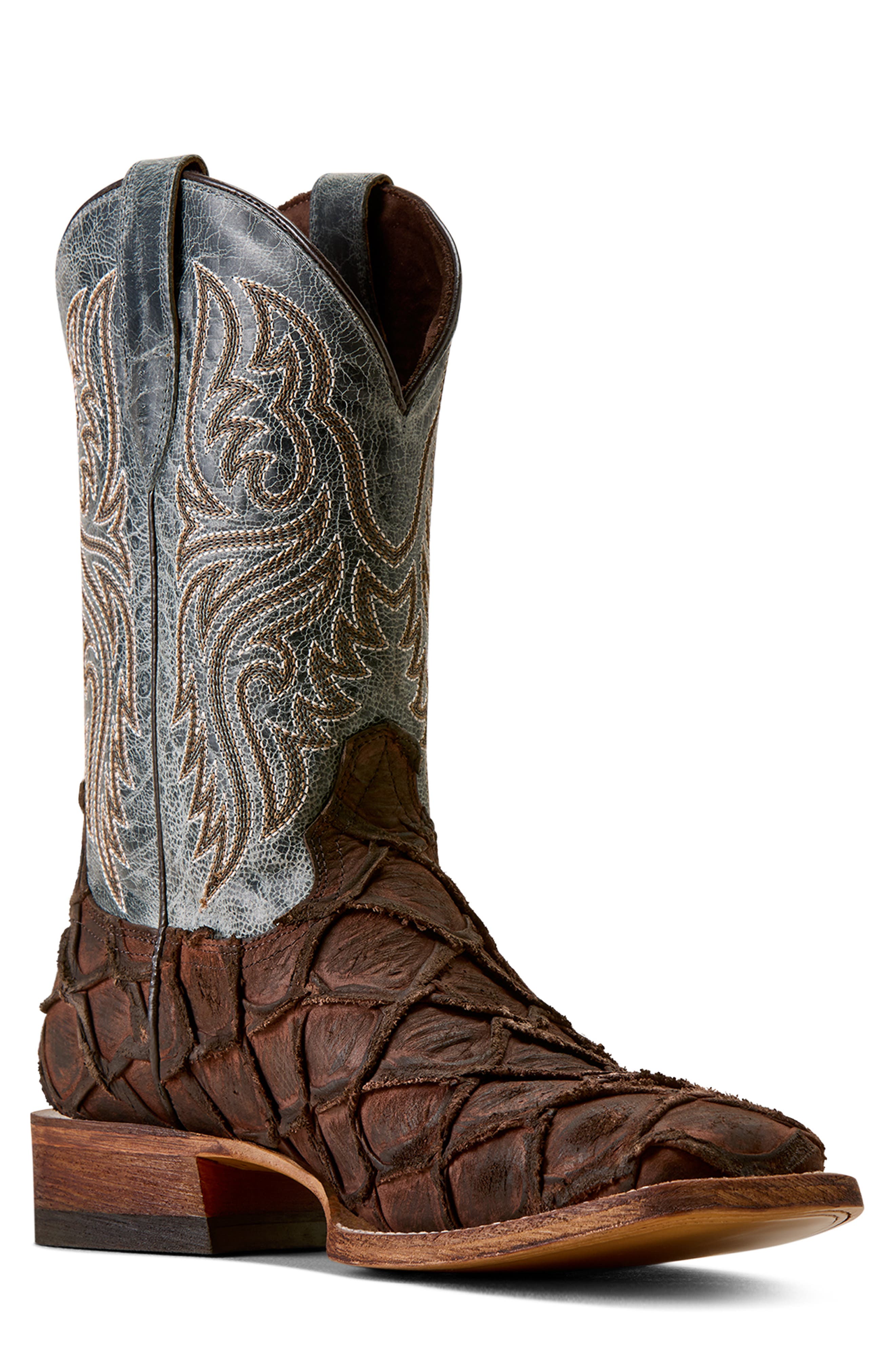 Riverside Wide Square Toe Western Boot, Main, color, CHOCOLATE BASS PRINT