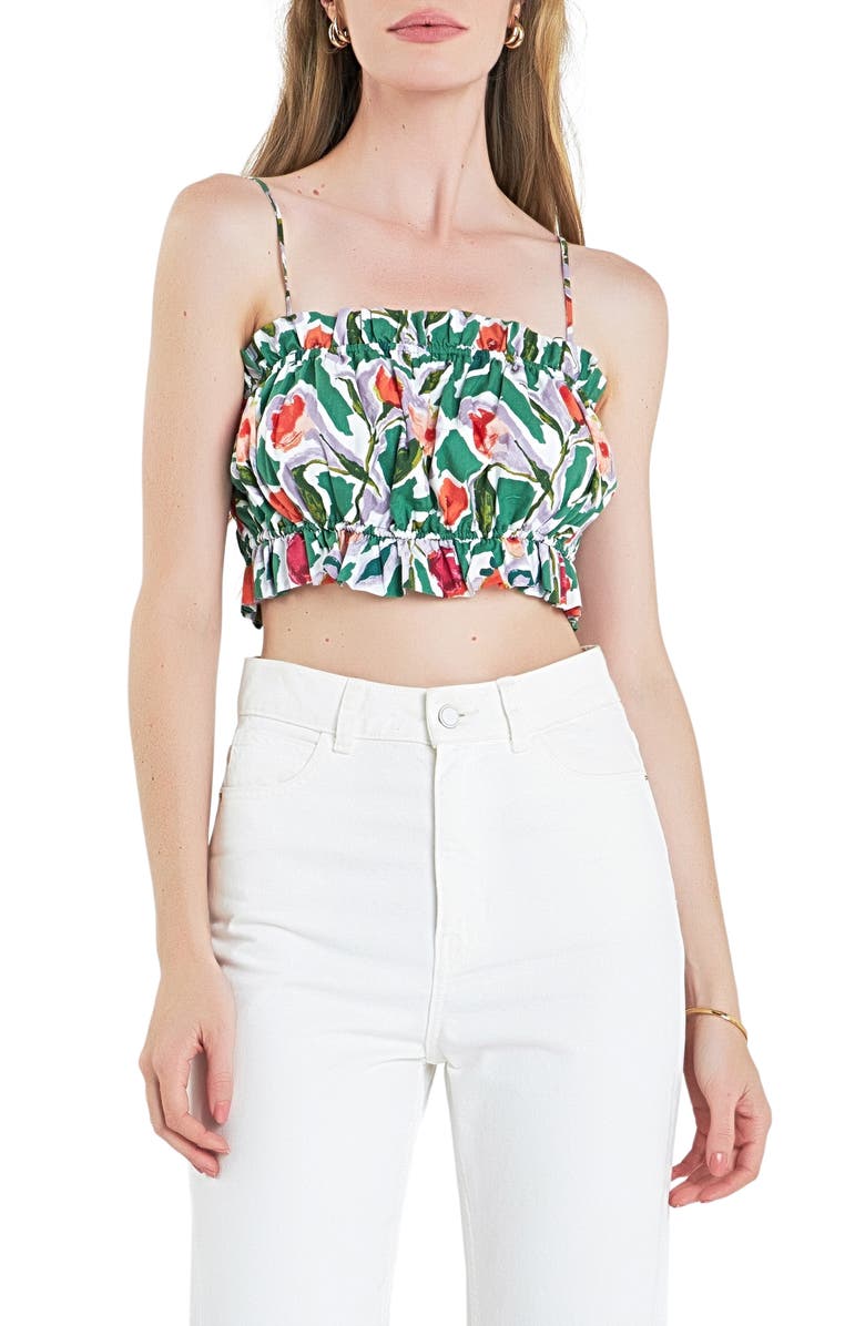 English Factory Floral Crop Camisole, Main, color, Green Multi
