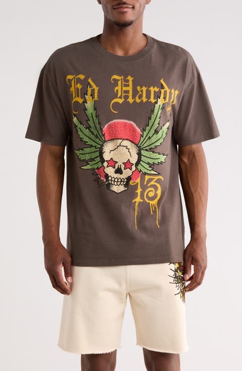 Rhinestone 13 Skull Boxy Graphic T-Shirt