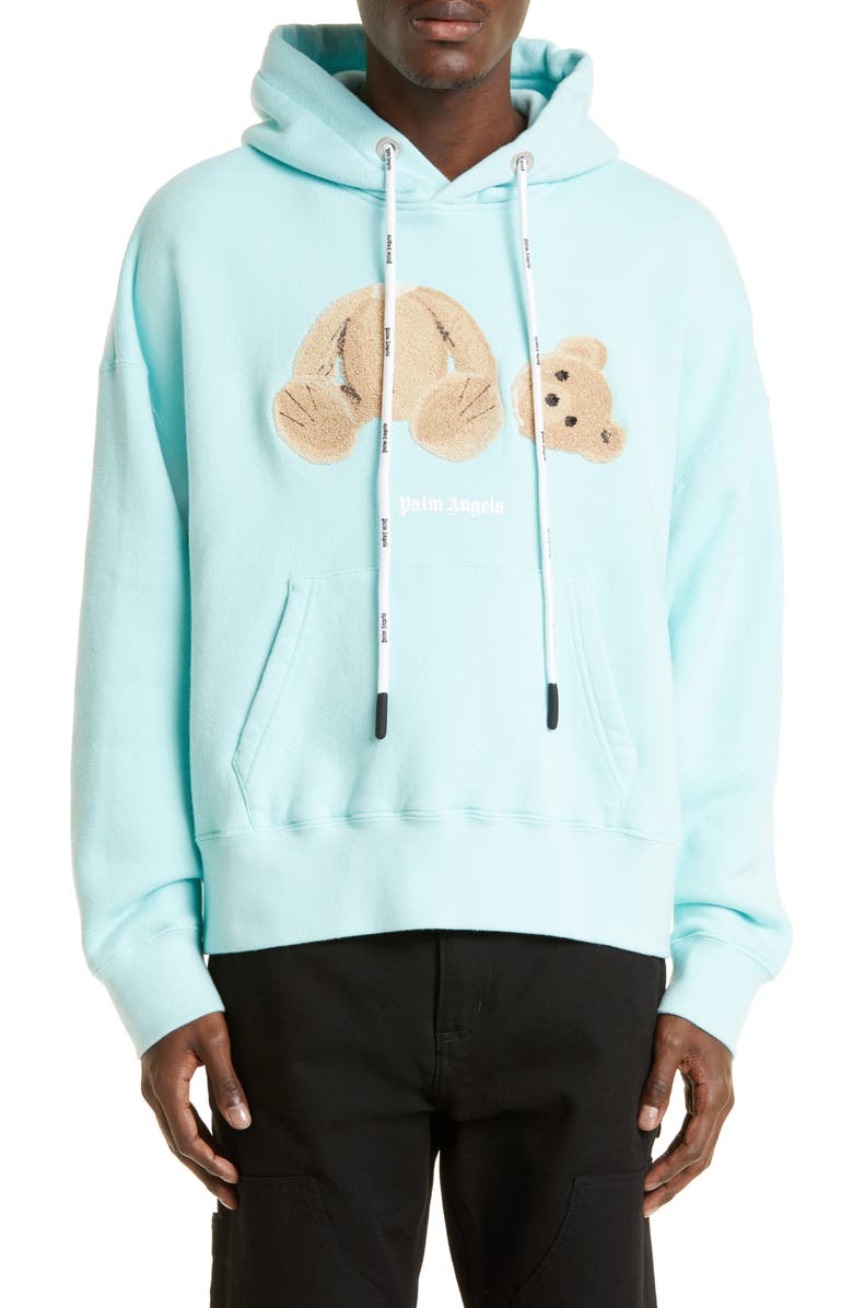Palm Angels Bear Appliqué Cotton Hoodie, Main, color,