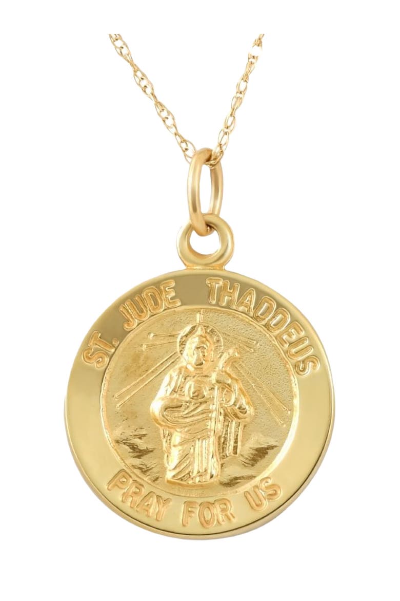 14k Gold St. Jude Thaddeus Medal Pendant 1" Tall 2 Grams, Main, color, Yellow Gold