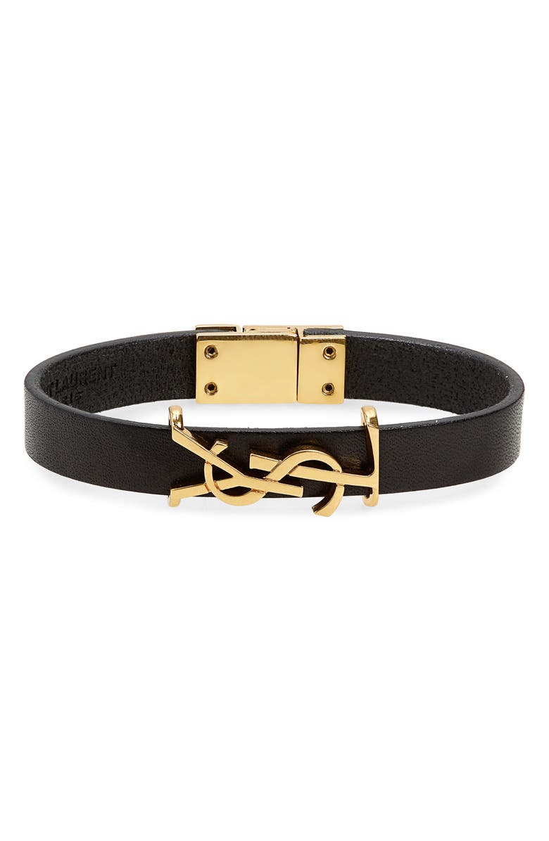 Saint Laurent YSL Insignia Leather Bracelet, Main, color, 