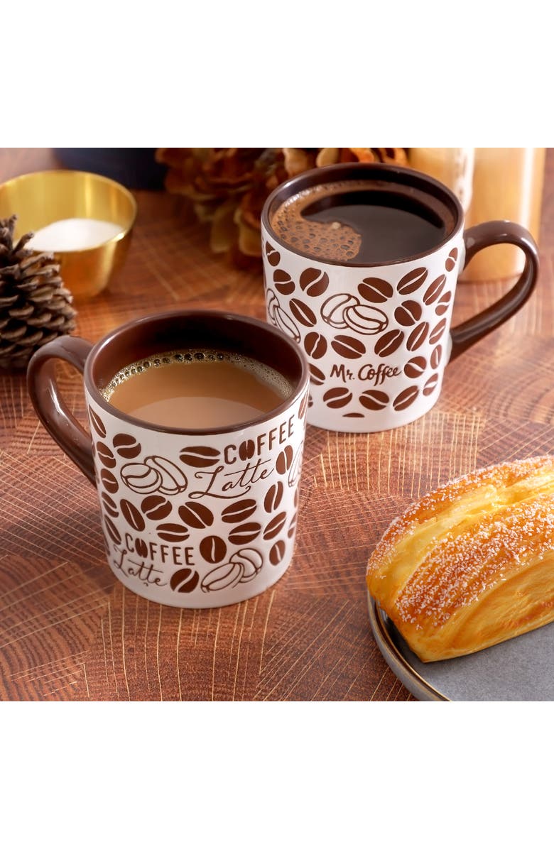 Mr. Coffee Vintage Brew 4 Piece 18 Ounce Coffee Bean Stoneware Mug Set, Alternate, color, Brown