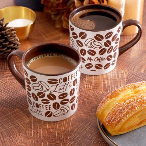 Mr Coffee Mr. Coffee Vintage Brew 4 Piece 18 Ounce Coffee Bean Stoneware Mug Set In Brown