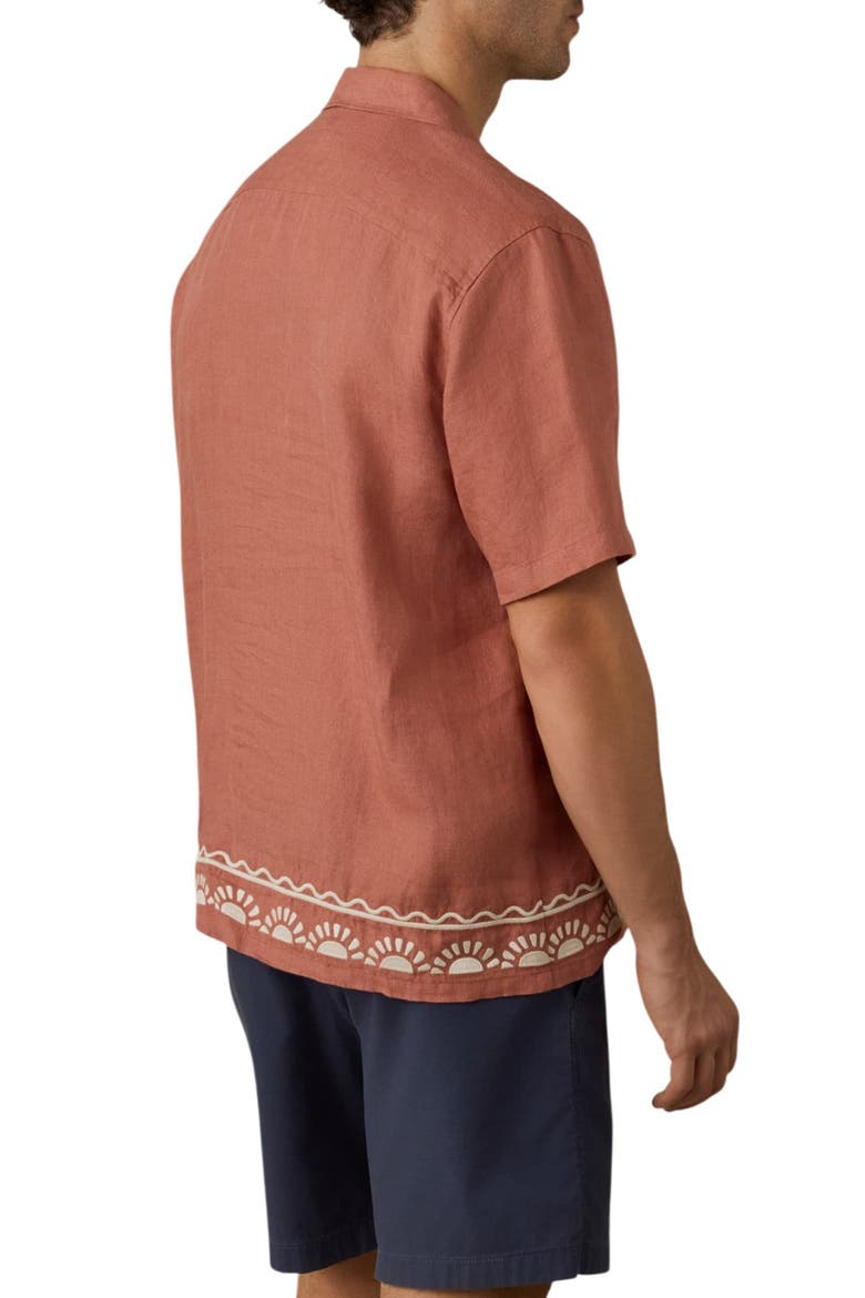 Embroidered Linen Camp Shirt, Alternate, color, DUSTY SIENNA