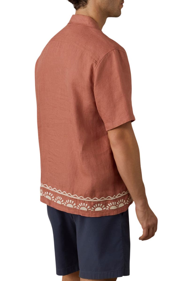 Faherty Embroidered Linen Camp Shirt, Alternate, color, Dusty Sienna