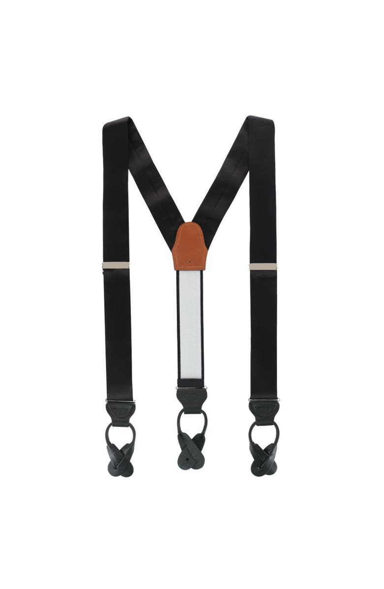 Trafalgar Big & Tall Dutton Solid Colored Silk Button End Suspenders, Alternate, color, Black