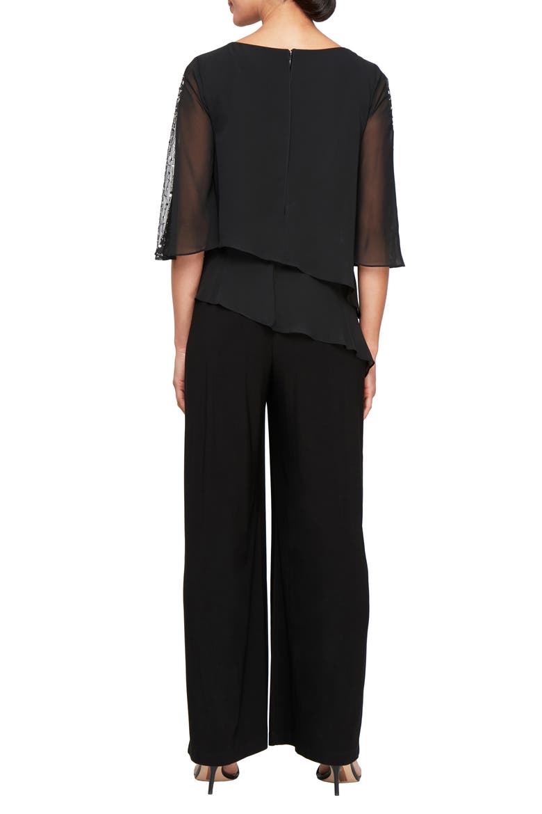 Tiered Capelet Jumpsuit, Alternate, color, BLACK