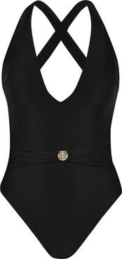 L'AGENCE Lisa Solids Plunge One-Piece Swimsuit