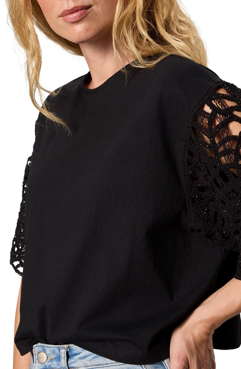Sanctuary Belle Lace Sleeve Organic Cotton T-Shirt, Alternate, color, 