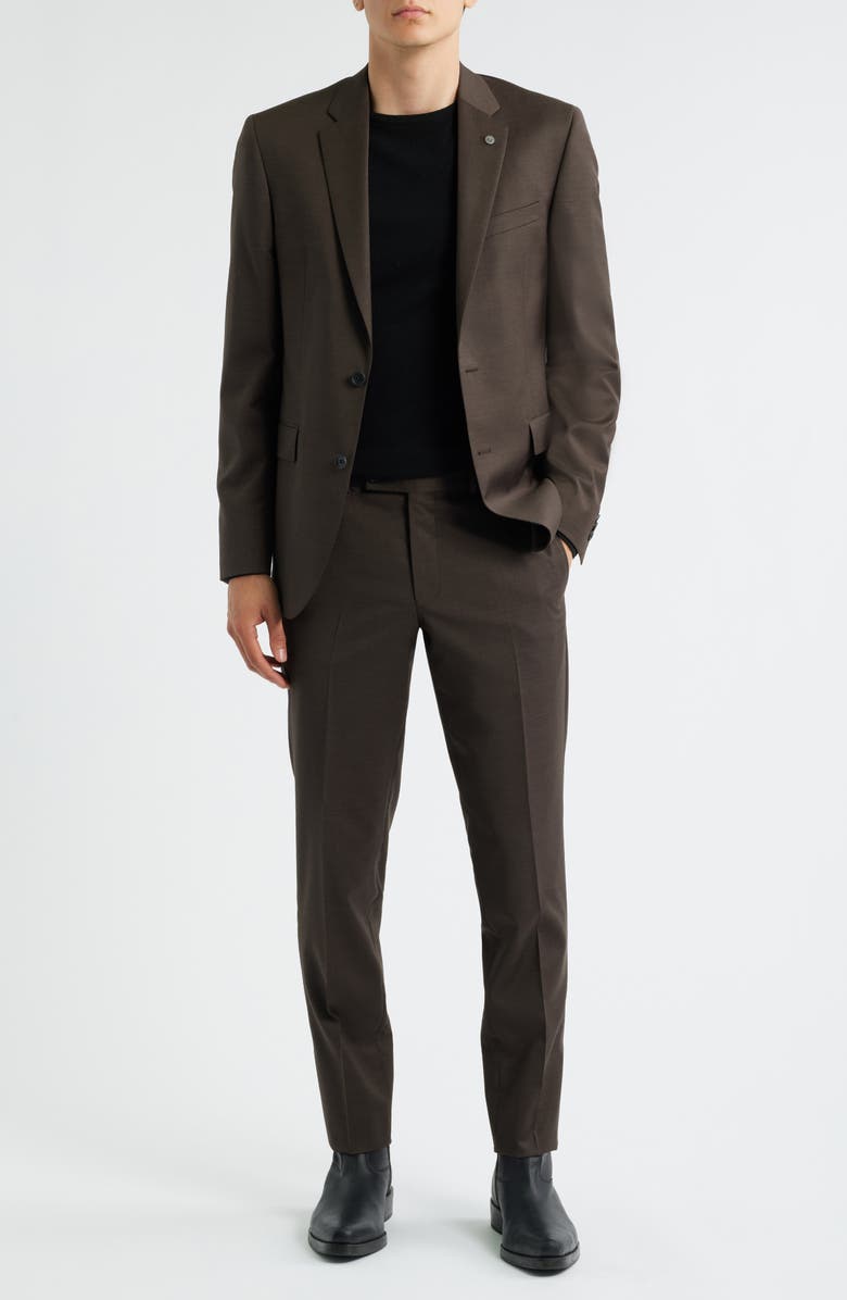 AllSaints Ross Slim Fit Solid Brown Stretch Wool Suit, Main, color, Brown