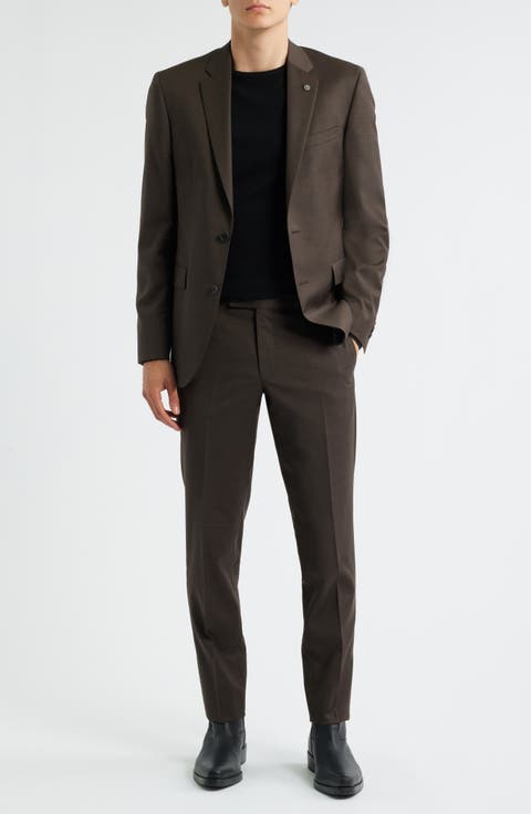 Ross Slim Fit Solid Brown Stretch Wool Suit