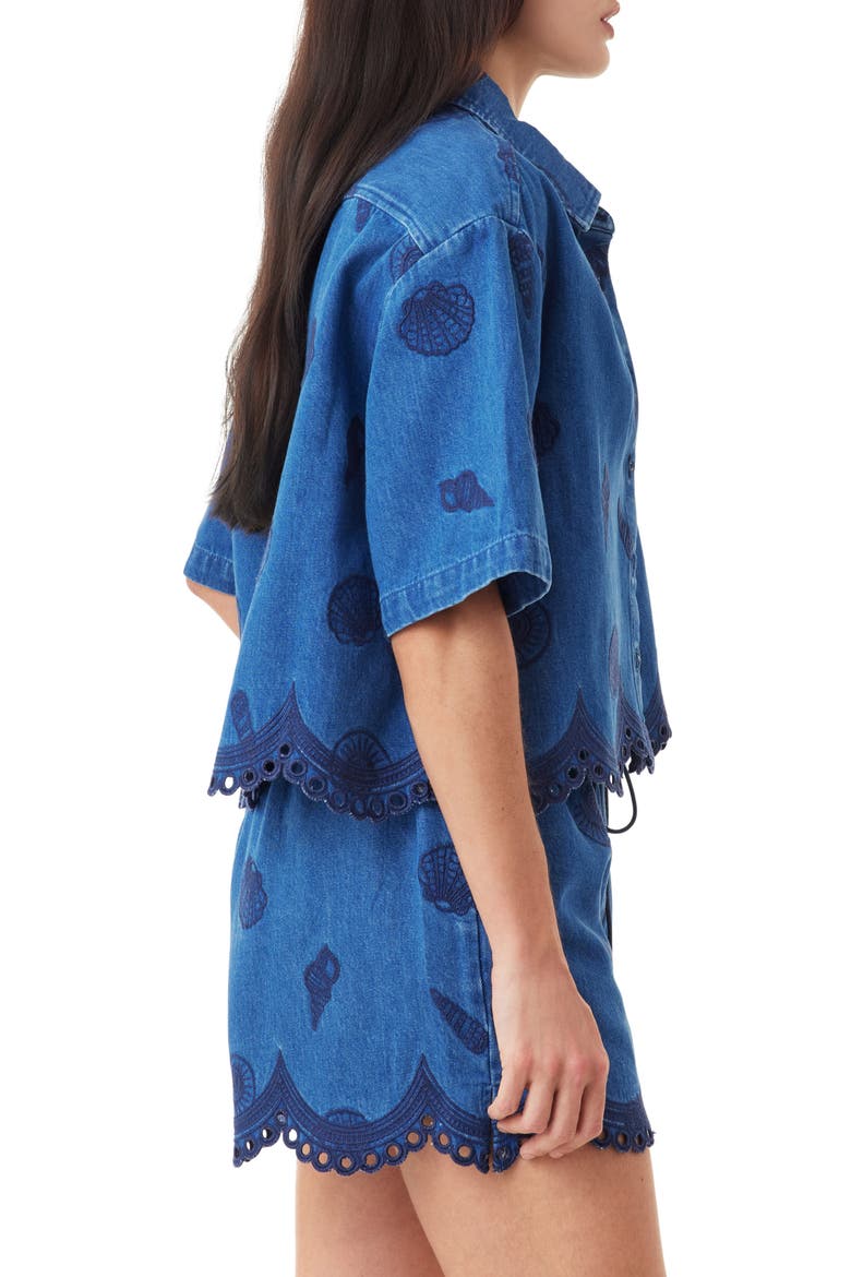 Seashell Embroidered Cropped Shirt, Alternate, color, MEDIUM BLUE