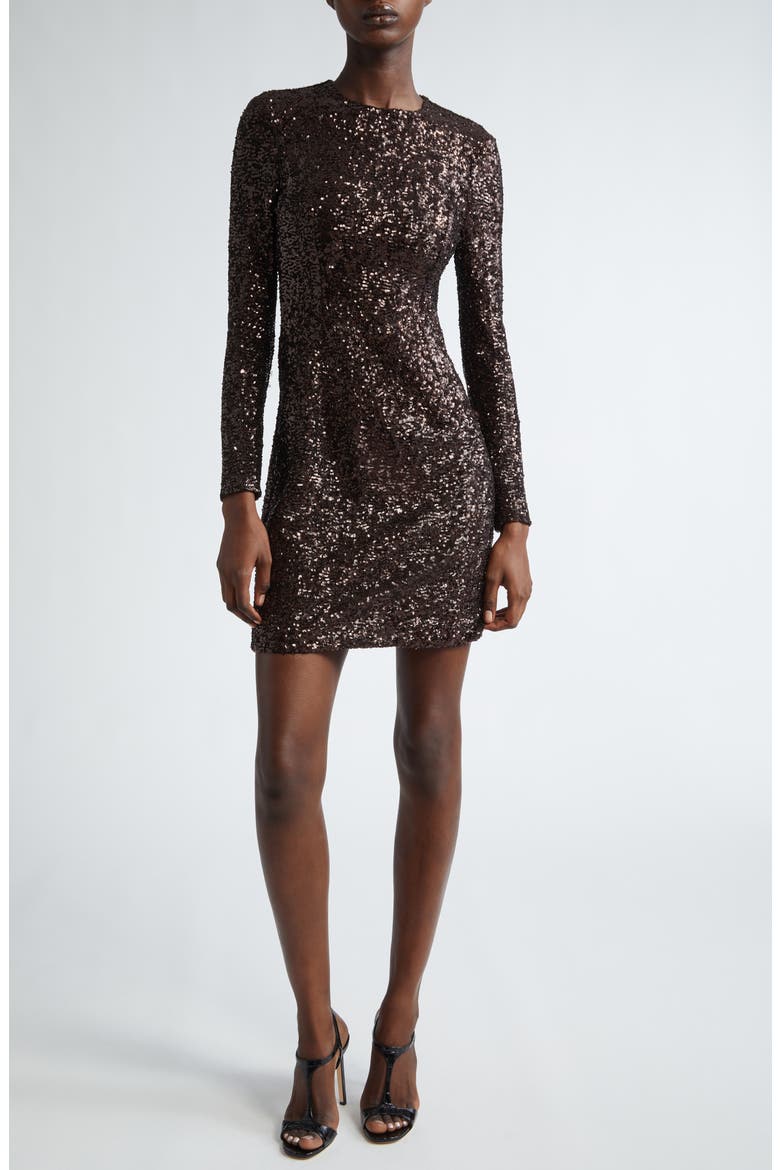 Sequin Long Sleeve Sheath Dress, Main, color, CHOCOLATE