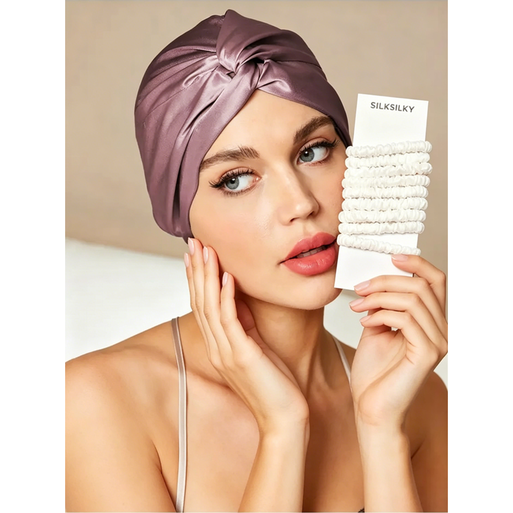 SILKSILKY Silk Bonnet & Scrunchie Set for Sleep & Styling in Palemauve White at Nordstrom