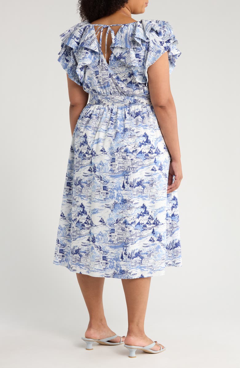 SUGARLIPS Santana Toile Sky Cotton Midi Dress, Alternate, color, White/ Blue