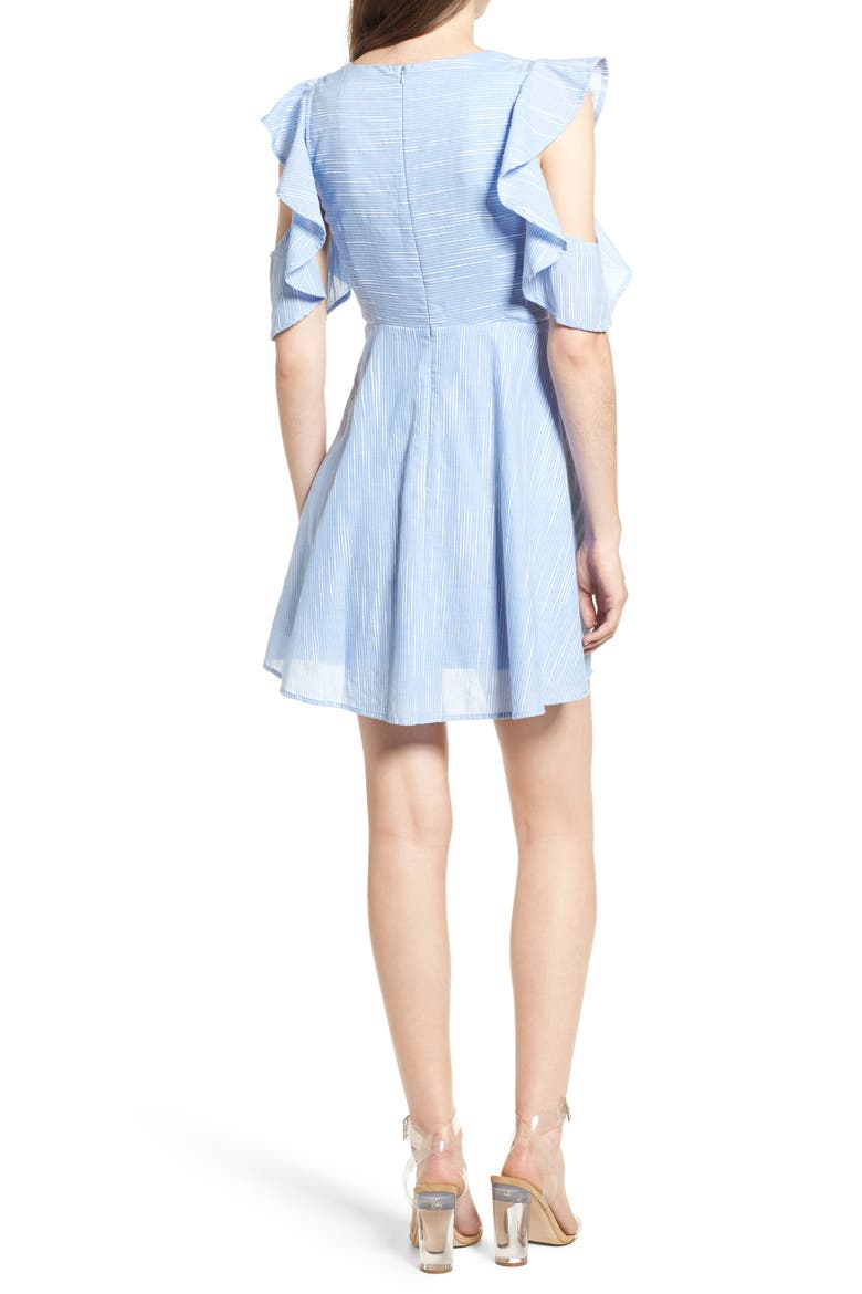 Cotton Cold Shoulder Skater Dress, Alternate, color, BLUE/WHITE