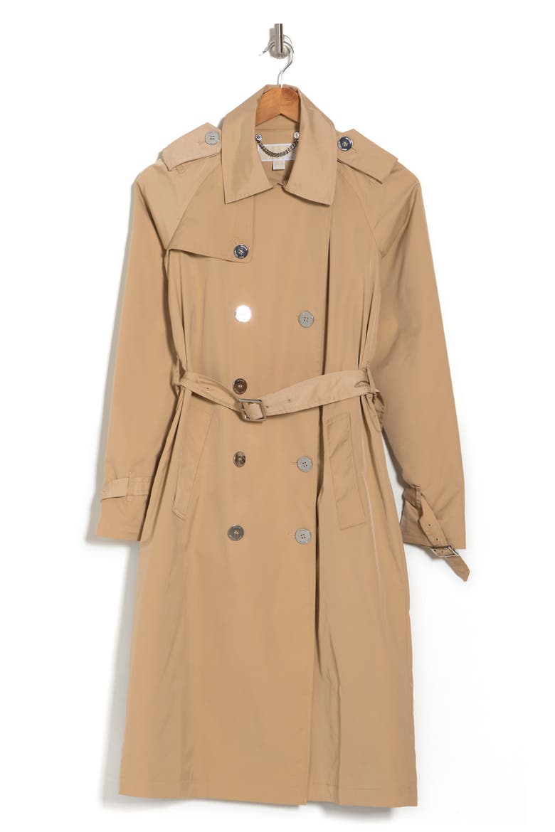 Double-Breasted Belted Rain Trench Coat, Alternate, color, KHAKI