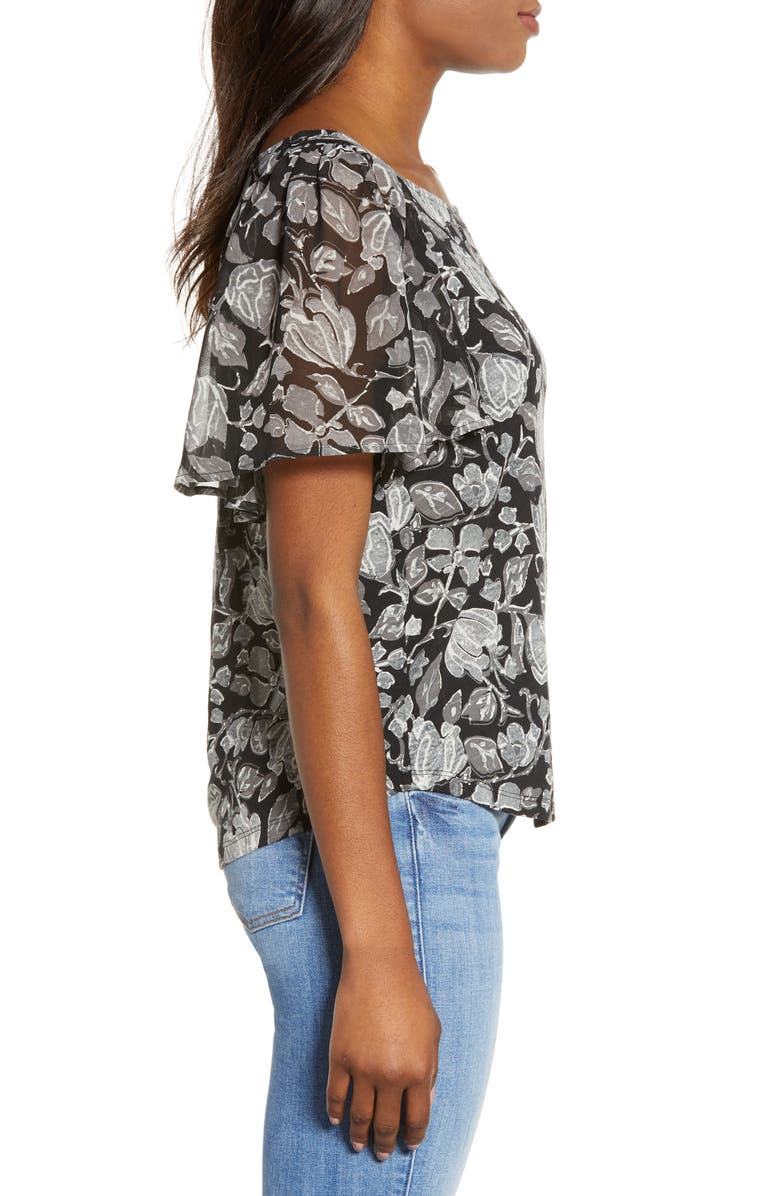 Lucky Brand Flutter Sleeve Mixed Media Top, Alternate, color, 