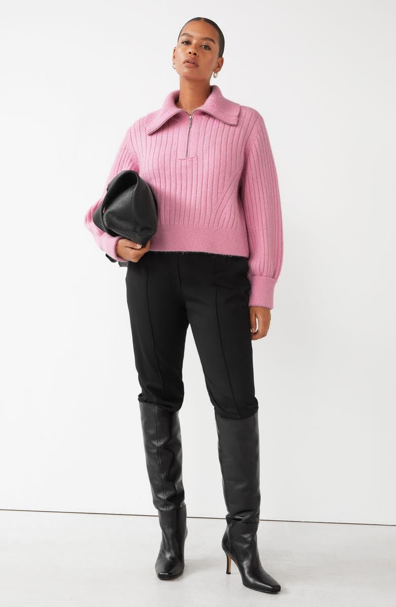 & Other Stories Ribbed Quarter Zip Wool Blend Sweater, Alternate, color,