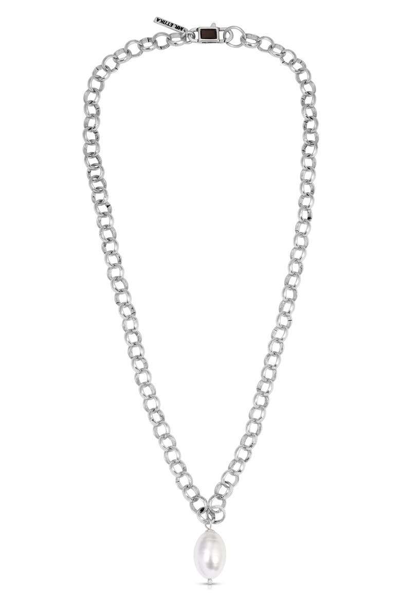 Men's Pearl Charm Chain Necklace, Main, color, SILVER