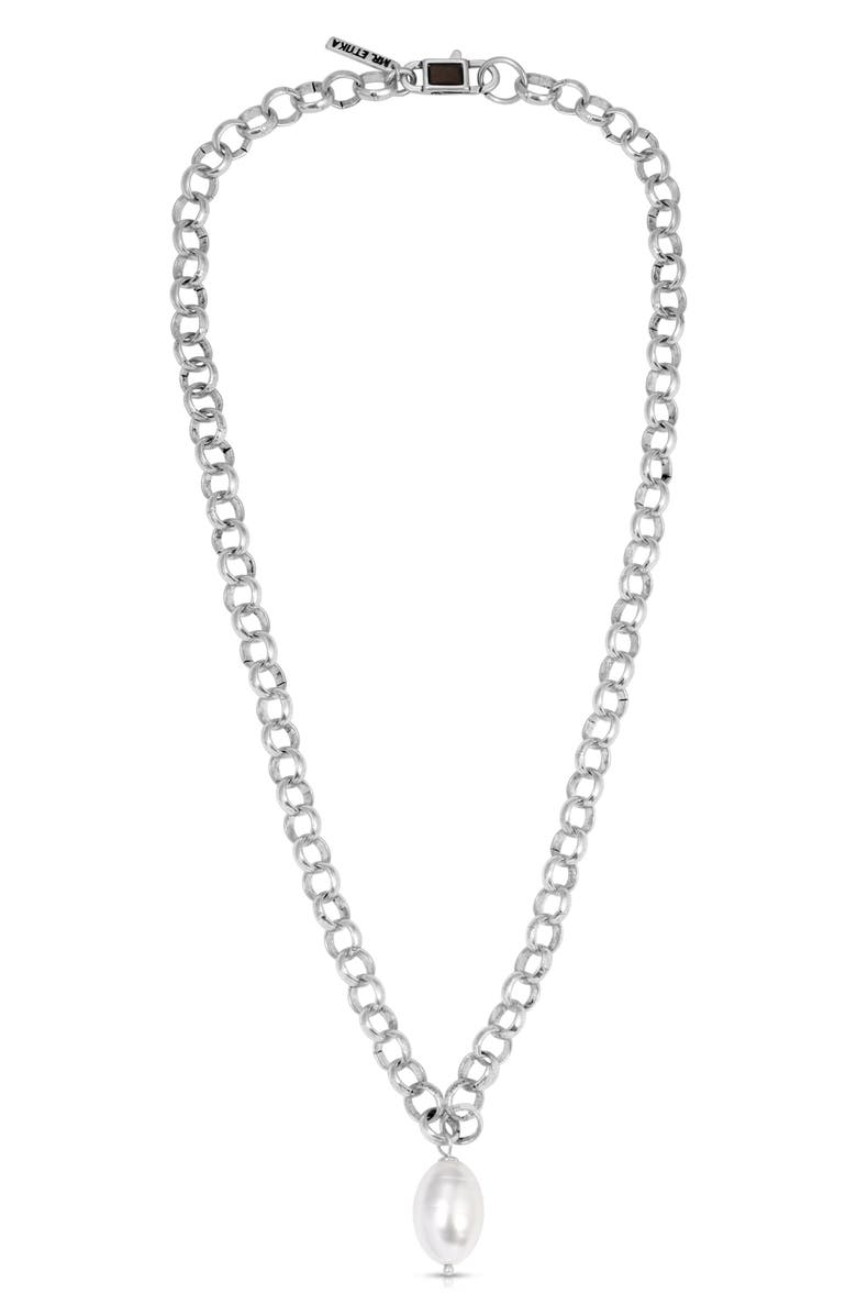 Mr. Ettika Men's Pearl Charm Chain Necklace, Main, color, Silver