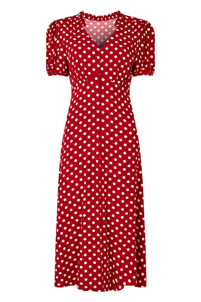Retro Button Front Knee Length Dress, Alternate, color, RETRO DOT