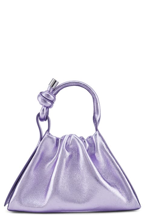 Mini Tina Ruched Metallic Leather Baguette Top Handle Bag