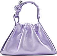 behno Mini Tina Ruched Metallic Leather Baguette Top Handle Bag