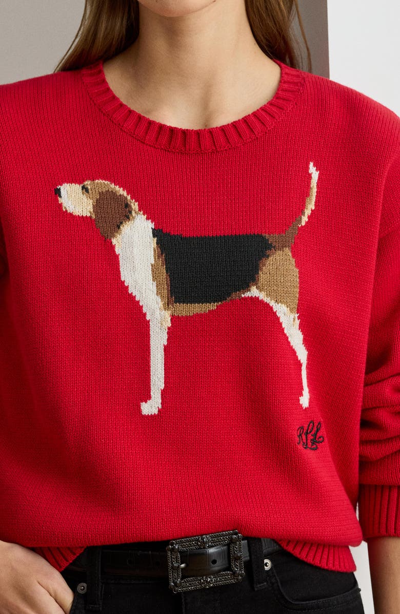 Lauren Ralph Lauren Intarsia Foxhound Sweater, Alternate, color, Ralph Red Multi