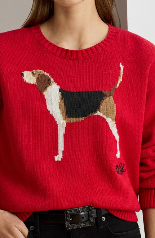 Ralph Lauren Intarsia-knit Foxhound Cotton Sweater In Red