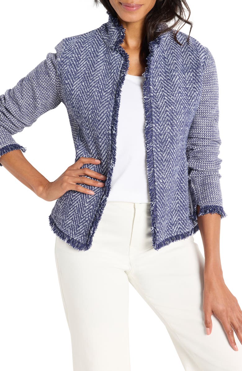 NIC+ZOE Fringe Mix Knit Jacket, Main, color, Indigo Mix