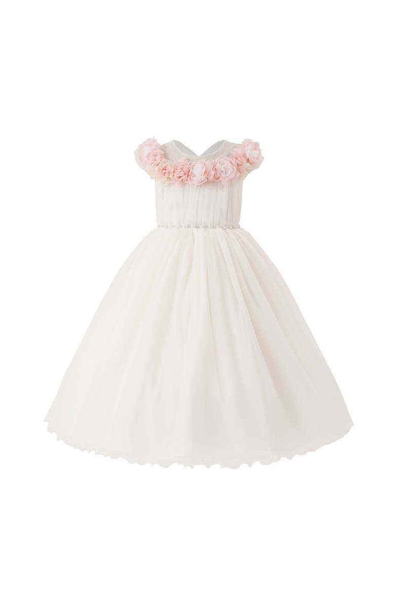 Tulleen Dress with Petal Trim, Main, color, White