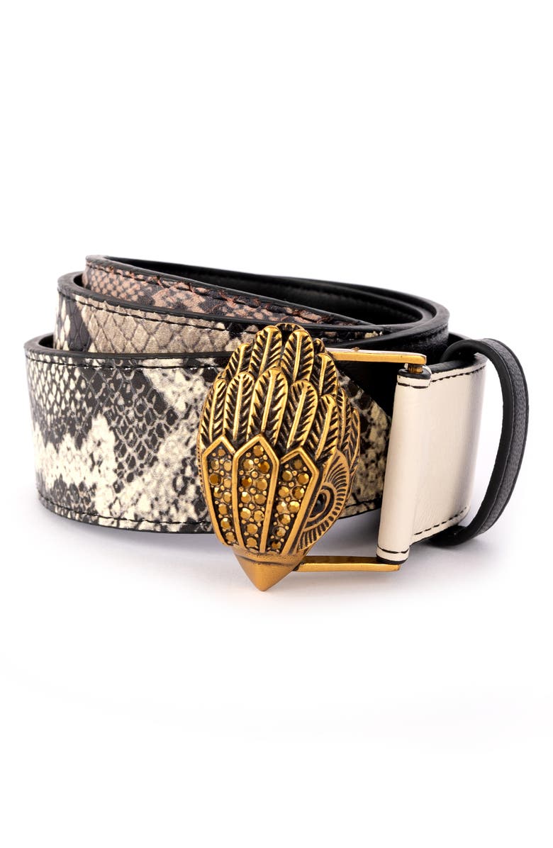 Kurt Geiger London Pieced Snakeskin Print Leather Belt, Main, color, 