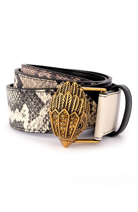Pieced Snakeskin Print Leather Belt
