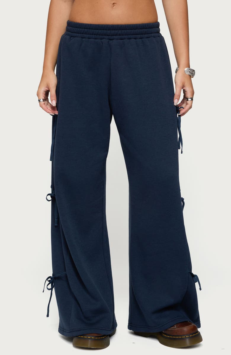 EDIKTED Claudette Ribbon Baggy Sweatpants, Main, color, Navy