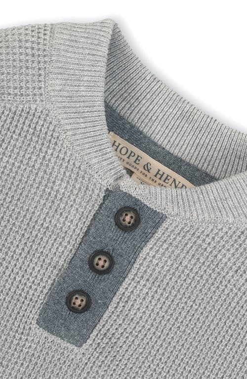 Hope & Henry Kids' Organic Long Sleeve Henley Pullover Sweater With Elbow Patches In Gray