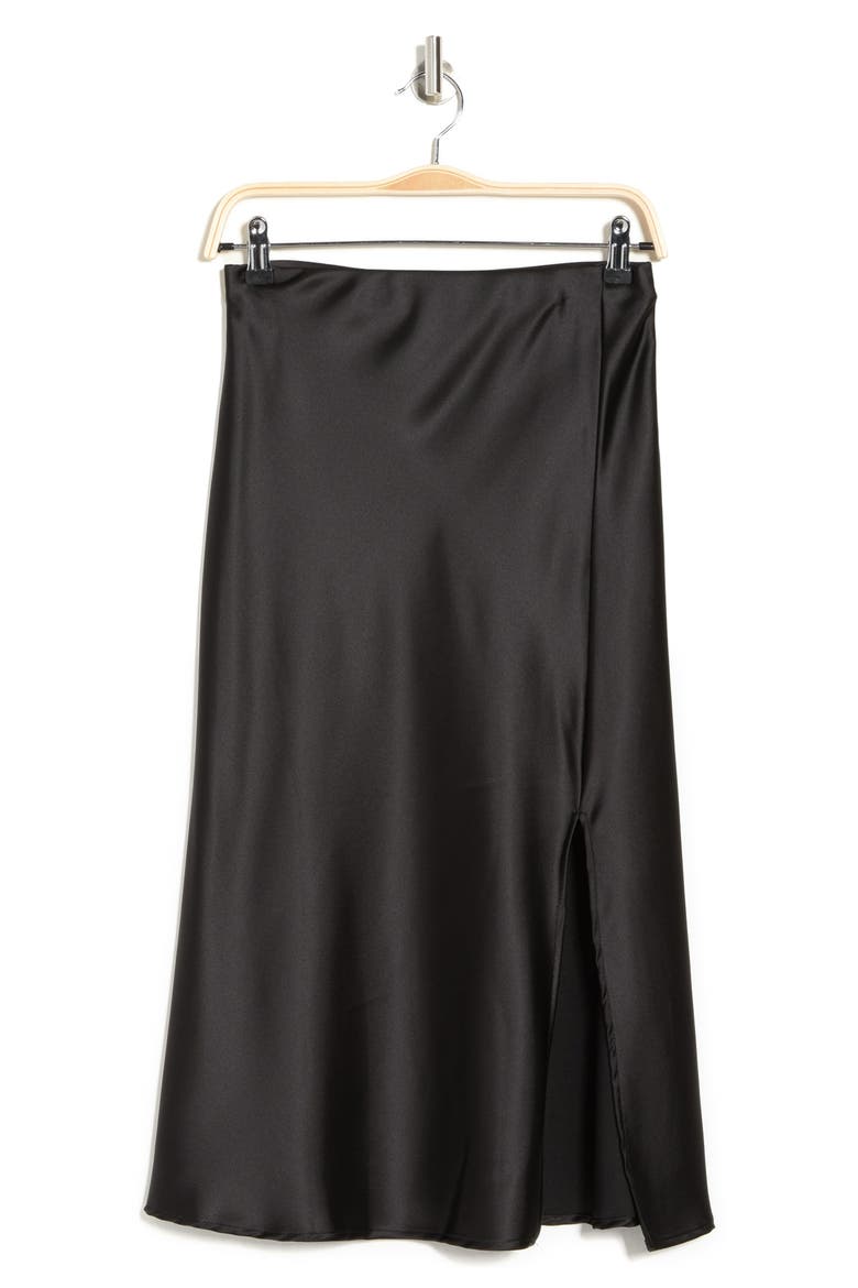 Satin Slit Midi Skirt, Alternate, color, BLACK