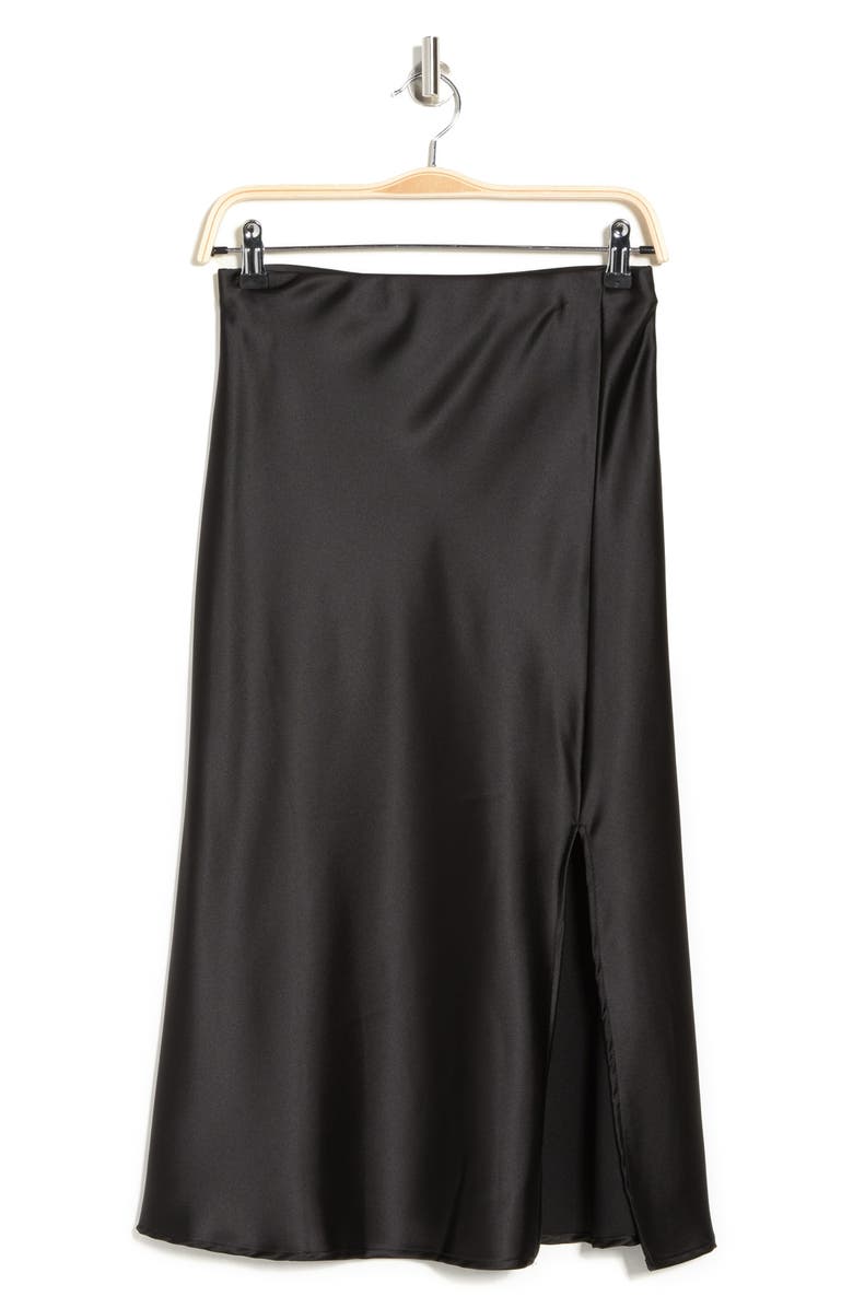 Renee C Satin Slit Midi Skirt, Alternate, color, Black