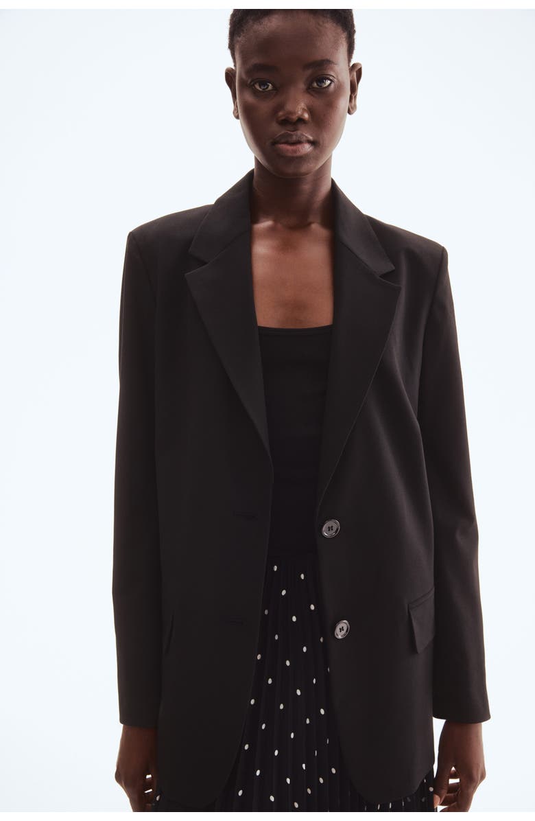H&M Long Blazer, Alternate, color, Black