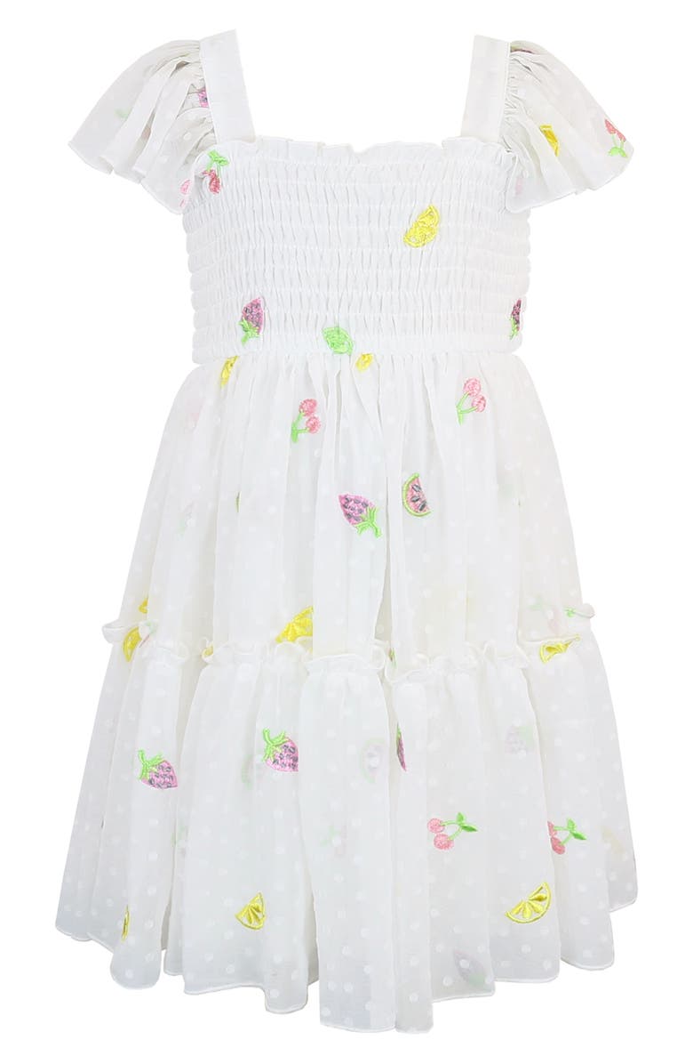 Zunie Kids' Fruit Embroidered Smocked Dress, Main, color, 