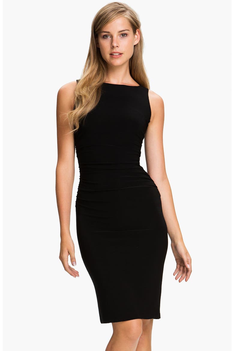 Shirred Sleeveless Dress, Main, color, BLACK